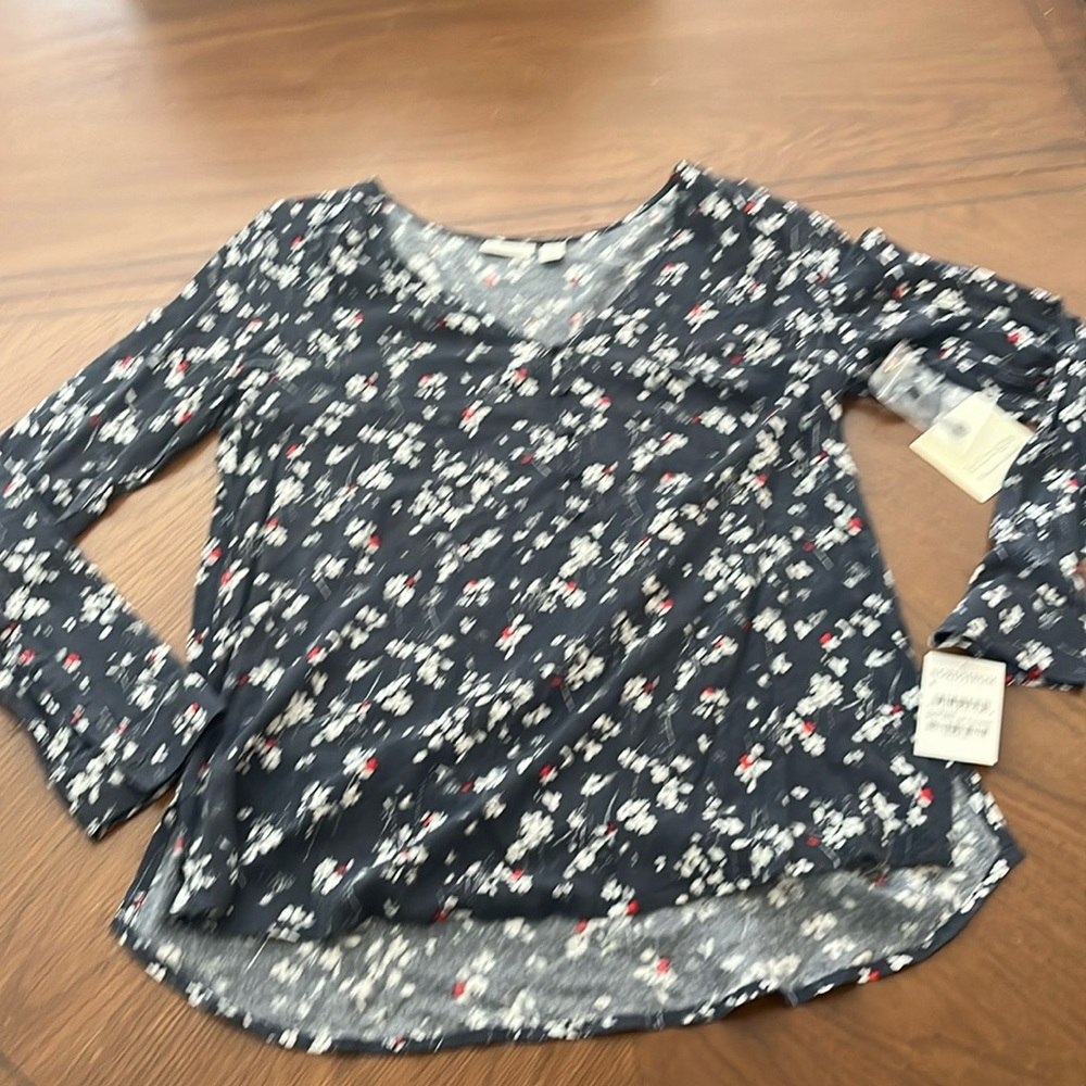 New Hinge NORDSTROM navy India ink clovers long sleeve top small